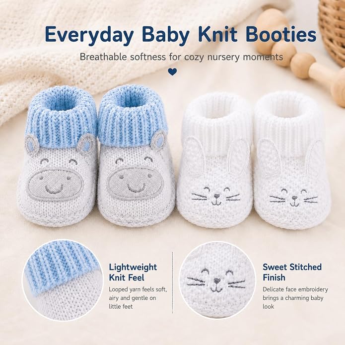 2 Pairs Baby Booties Newborn First Walkers Cozy Shoes Warm Knit Soft Booties - Image 6