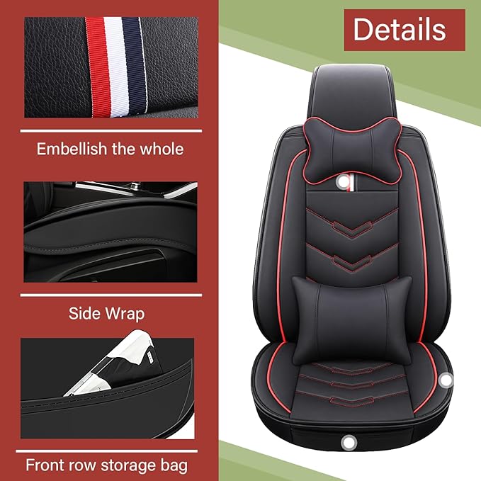 Leather Car Seat Covers Fit for LR Range Rover 2022-2025, 5 Seater Waterproof and Wear-Resistant Seat Cover Interior Accessories(Full Set with Pillow,Black&Red)