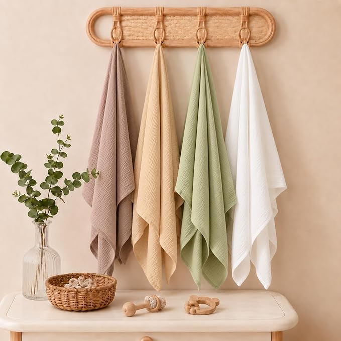 NESTALLY Cocoon Muslin Swaddle Blankets 4 Pack, Sage Green & Neutral | 100% - Image 8