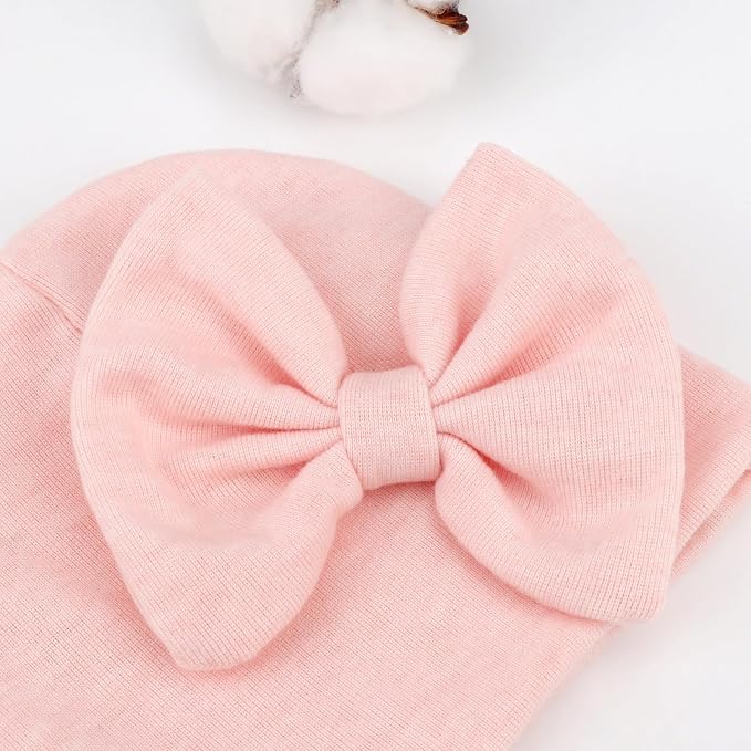 BQUBO Newborn Girls Hats Baby Hat and Mittens Set Infant Caps Bow Hospital - Image 5
