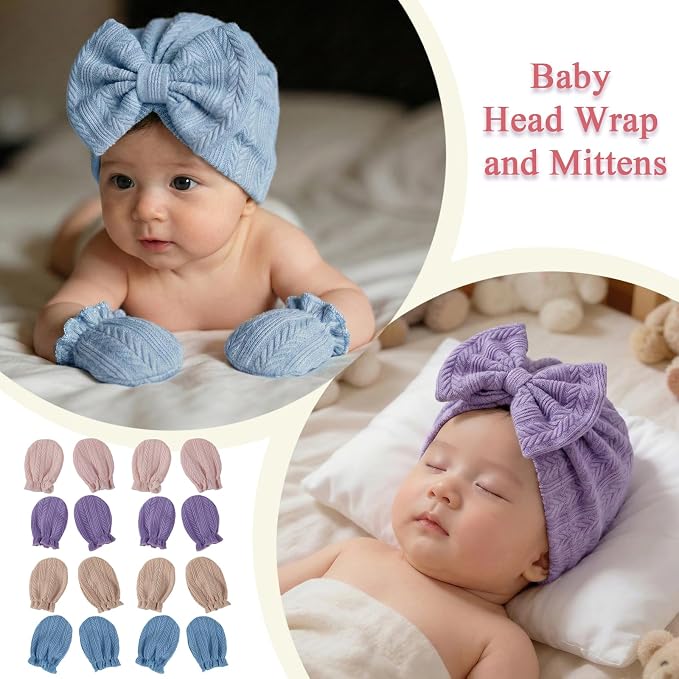 Newborn Baby Girl Hats Mittens Set Cotton - Image 3