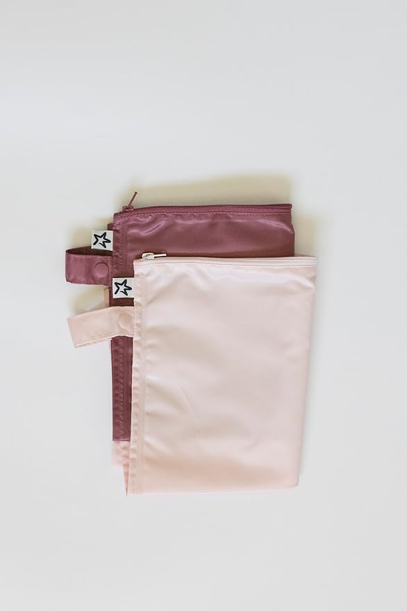 Tiny Twinkle Wet Dry Bag – 2 Pack Reusable Waterproof & Mess Proof Wet Bags for Swimsuits & Travel, Baby Towels & Beach Essentials,a Diaper Bag Must-Have(Rose, Burgundy)