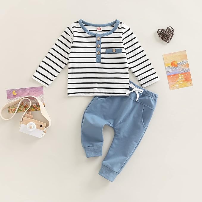 Toddler Baby Boy Clothes Solid Color Long Sleeve Crewneck Sweatshirt Top Casual Pants Set 2Pcs Fall Winter Outfits