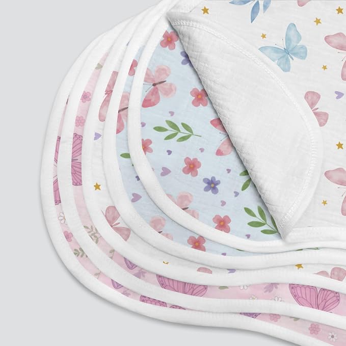 6 Pack （3×2） Butterfly Baby Burp Cloths, 20x10 Contoured Burp Rags - Image 7