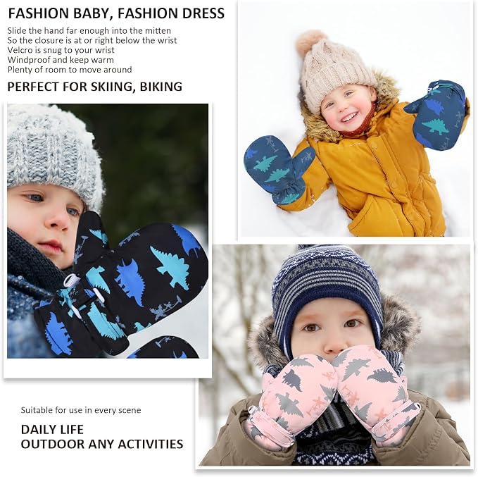 Fleece Lined Mittens for Baby Boys Girls, Baby Toddler Little Kids Winter Warm - Image 7