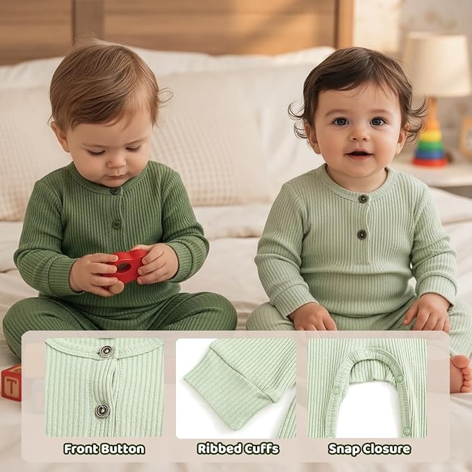 Bafeicao Baby Boy Girl 2/3 Pack Solid Romper Ribbed Short/Long Sleeve | - Image 3