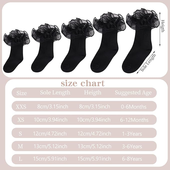 Topbuti 4 Pairs Baby Girls Ruffle Socks Double Lace Frilly Turn Cuff Cotton - Image 4