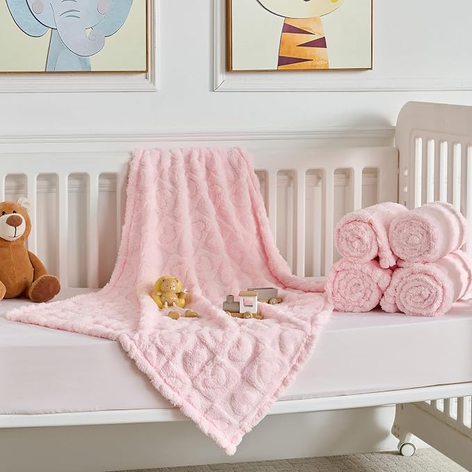 5 Pcs Baby Blanket Heart Checkered Ultra Soft Gift-Ready Plush - Image 6