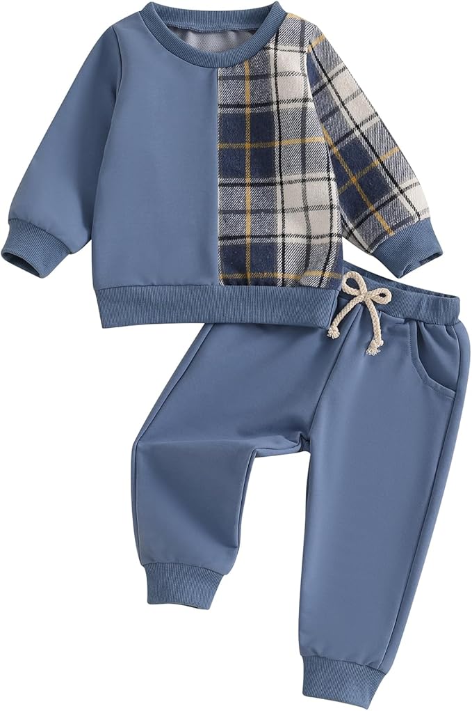 Toddler Baby Boy Fall Outfits Long Sleeve Crew Neck Pullover Sweatshirt + Jogger Pants Set Infant Winter Clothes