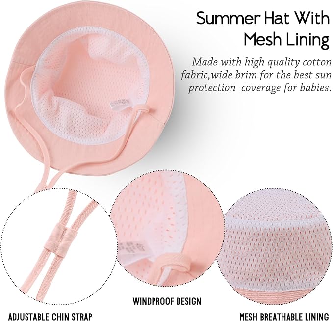 JANGANNSA Cotton Baby Sun Hat Infant Toddler Boys Girls Bucket Hats Summer Sun - Image 5