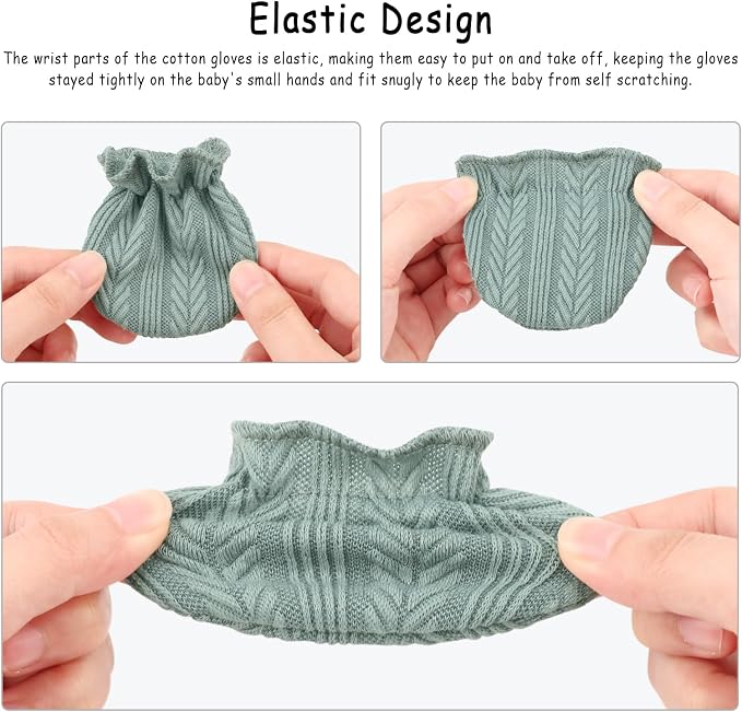 BQUBO Newborn Infant Toddler Mittens No Scratch Cotton Elastic Wrist Gloves - Image 6