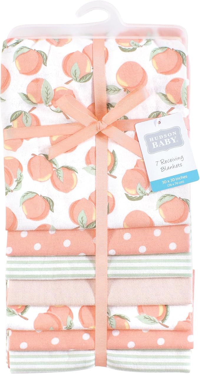 Hudson Baby Unisex Baby Cotton Flannel Receiving Blankets Bundle, Sweet Peach - Image 2