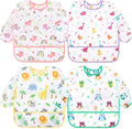 Accmor 4 Pack Long Sleeve Bibs, Baby Smock Waterproof Full Sleeved Bib by Accmor