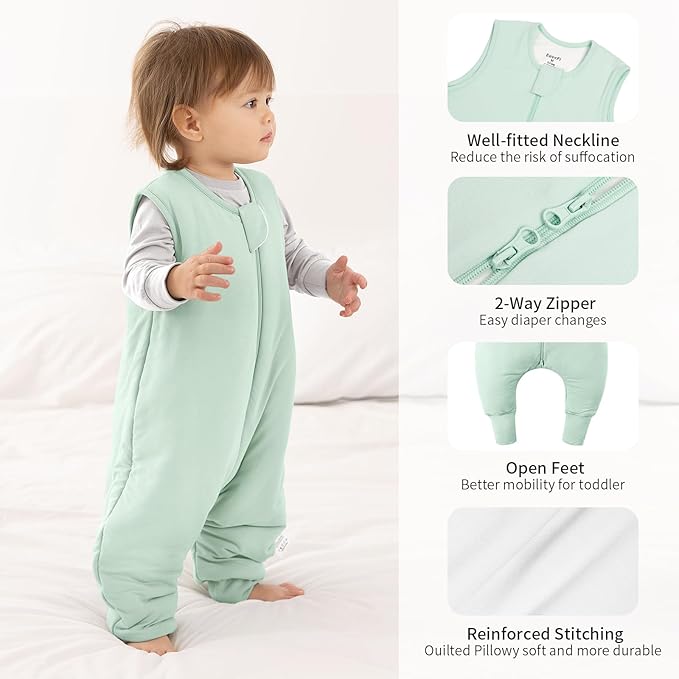 Rayon Made From Bamboo Sleep Sack 6-12 Months 0.5 Tog Ultra Soft Summer Toddler Sleep Sack with Feet 2-Way Zipper Lightweight Sleeping Bag Baby Wearable Blanket (2 Pack)-Green & Blue