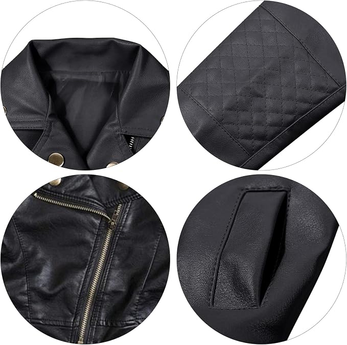 UNIQUEONE Baby Boys Girls Kids Outfits Spring Autumn PU Faux Leather Lapel - Image 5