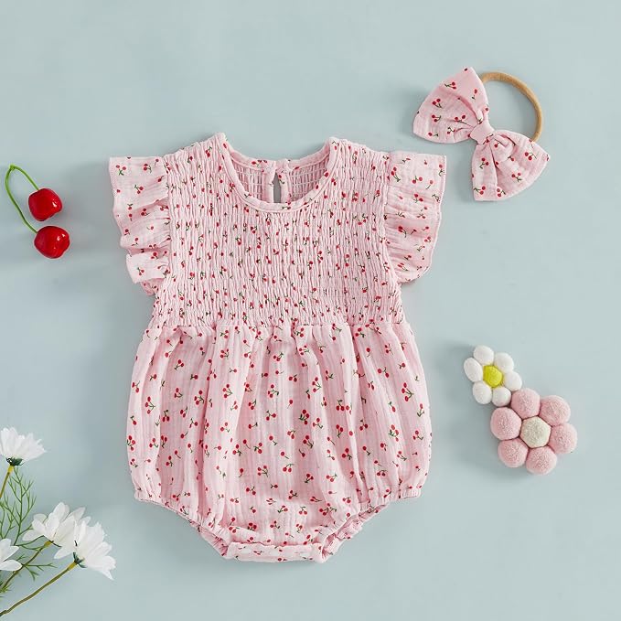 Kavousa Newborn Baby Girl Clothes Summer Bubble Romper Headband Outfit - Image 7