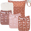 babygoal AWJ Cloth Diapers with Tummy Panel Pack of 7, 3 Diaper Cover with 3 Inserts and Wet Dry Bag, Adjustable Washable Reusable for Baby Girls and Boys