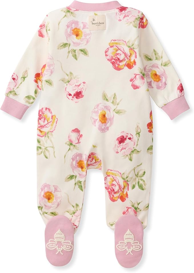 Burt's Bees Baby Girls' Organic Cotton, Sleep and Play Footed Pajamas | Easy - Image 2