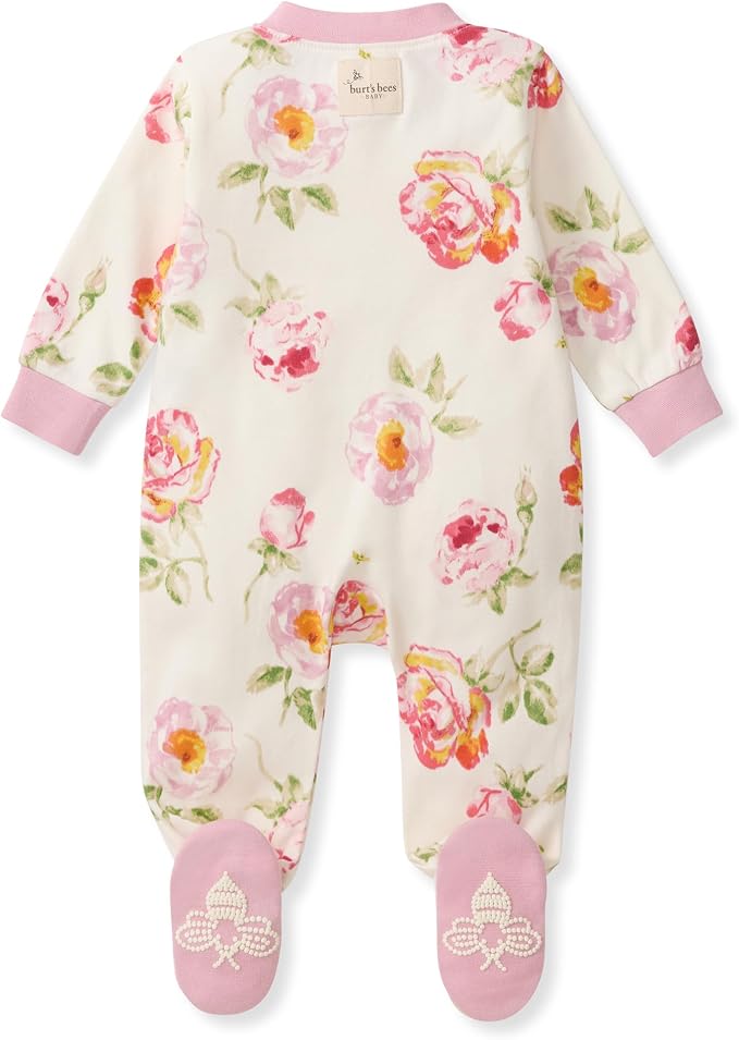 Burt's Bees Baby Girls' Organic Cotton, Sleep and Play Footed Pajamas | Easy - Image 2