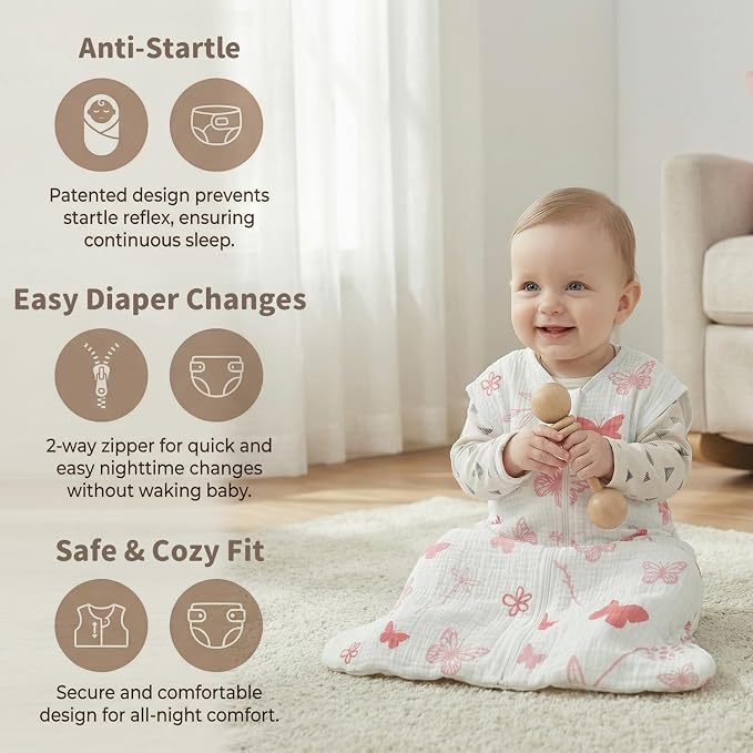 BSTOPPT 2 Pack Baby Sleep Sack 18-24 Months 100% Organic Cotton Muslin Baby - Image 5