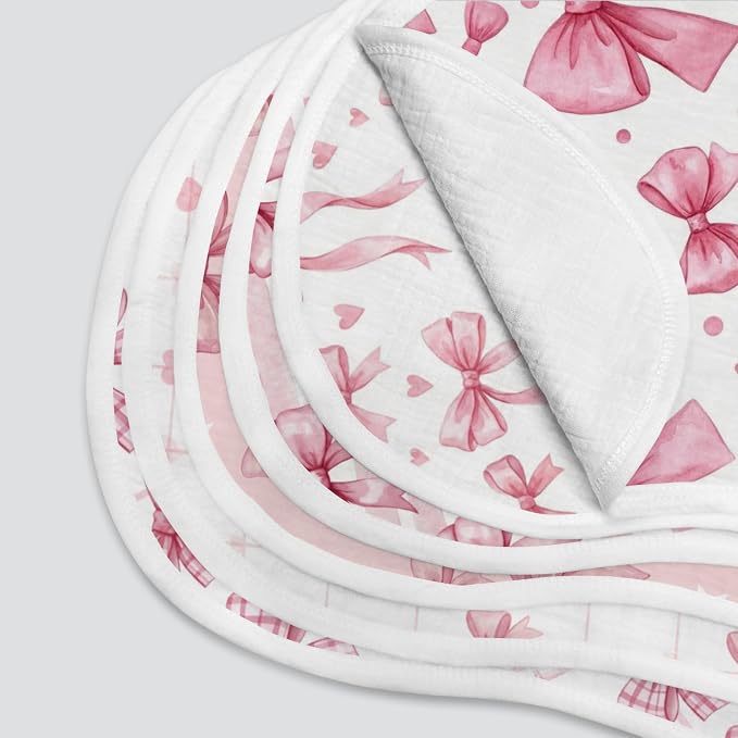 6 Pack Pink Bow Baby Burp Cloths, 20x10 Contoured Burp Rags - Image 7