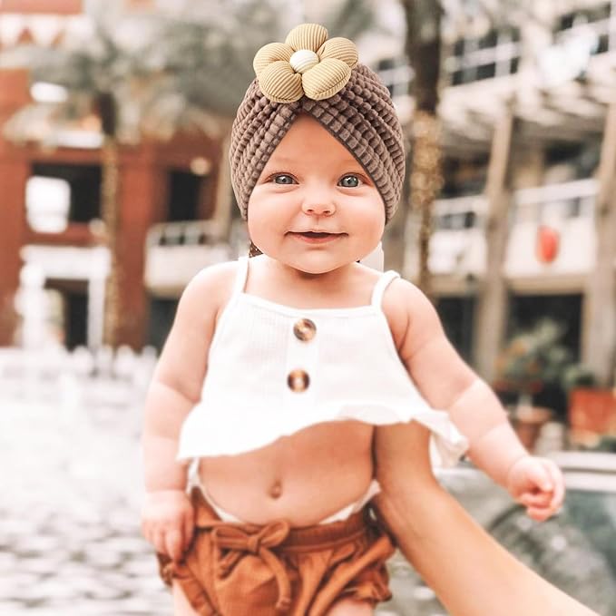 DRESHOW BQUBO 5 Pieces Newborn Baby Turban Hats Bow Baby Infant Beanie - Image 3