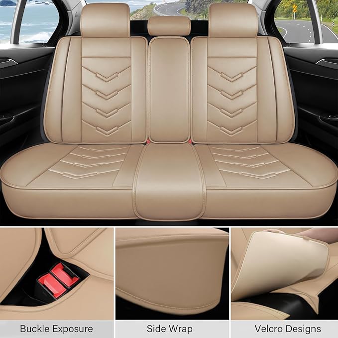 Leather Car Seat Covers Fit for LR LR4 2009-2016, 5 Seater Waterproof and Wear-Resistant Seat Cover Interior Accessories(Full Set with Pillow,Beige)