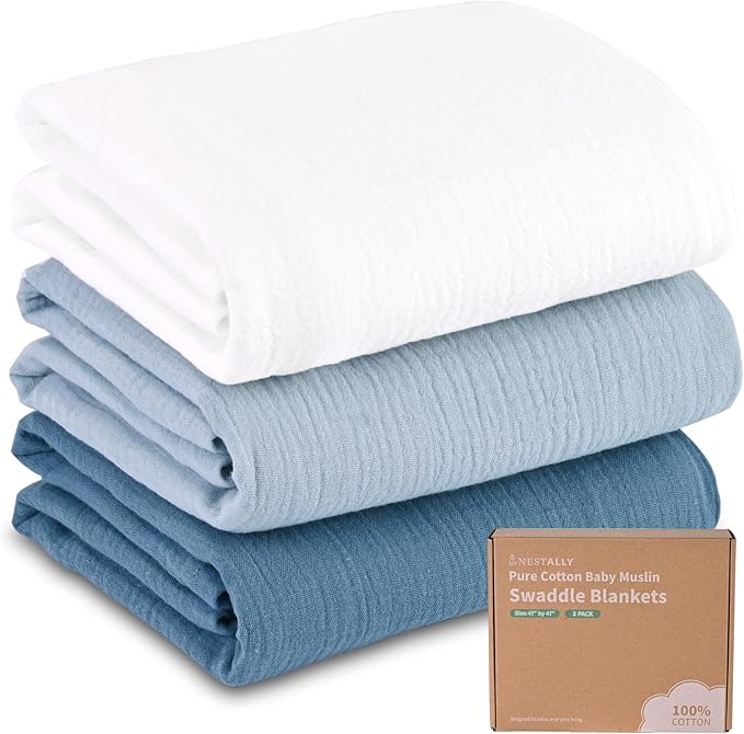NESTALLY Cocoon Muslin Swaddle Blankets 3 Pack, Soft Breathable Large 47"x47" by NESTALLY