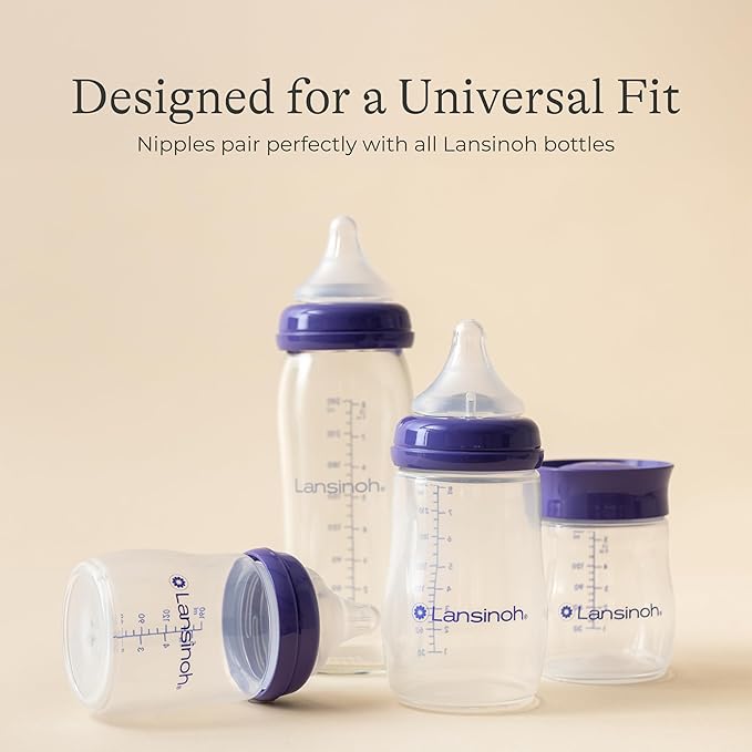 Lansinoh Anti-Colic Baby Bottles for Breastfeeding Babies, 5 Ounces, 3 Count, Includes 3 Slow Flow Nipples, Size S (Pack of 2)