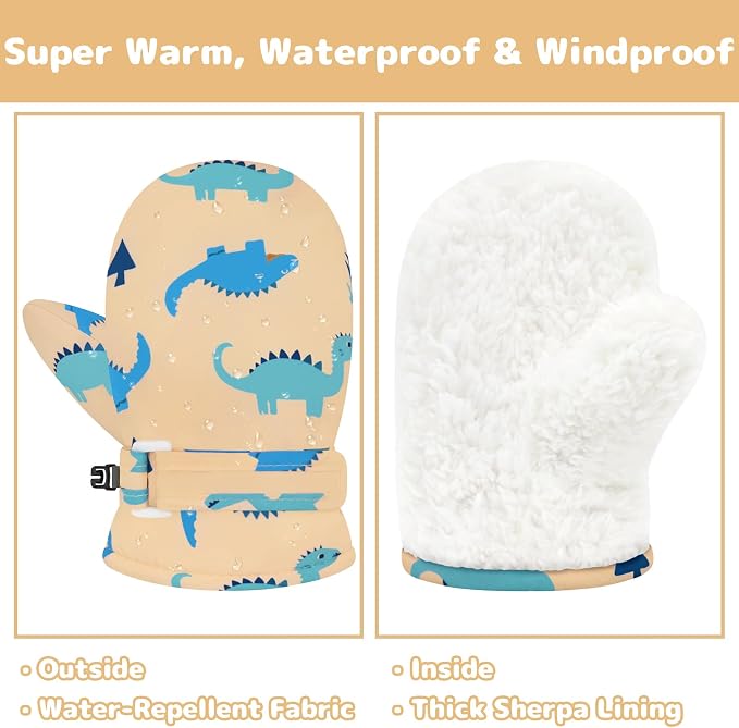 Olreco Baby Toddler Mittens Waterproof Infant Baby Winter Mittens Toddler Snow - Image 2