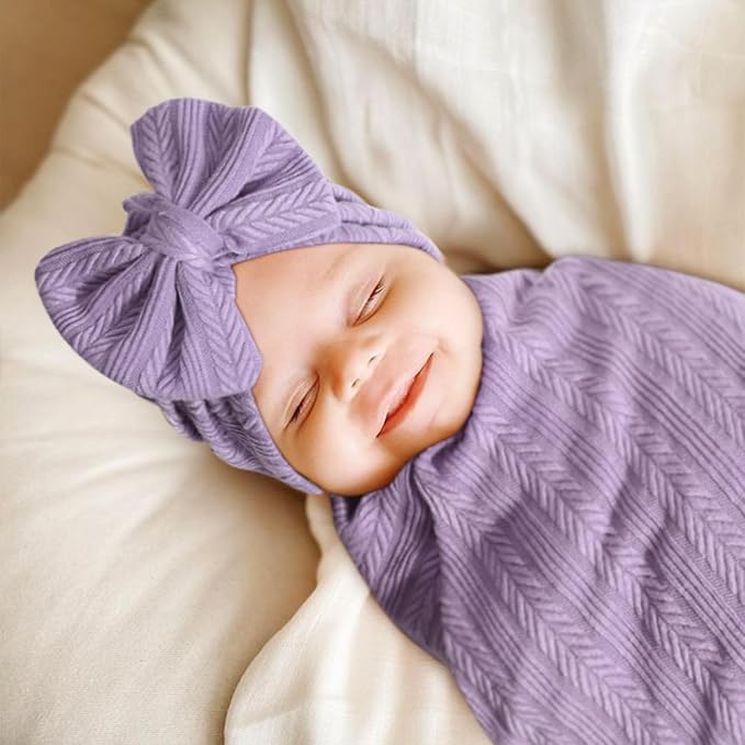 AQOKKA Newborn Receiving Blanket Wheat Ear Bow Hat Hairband Set - Image 7