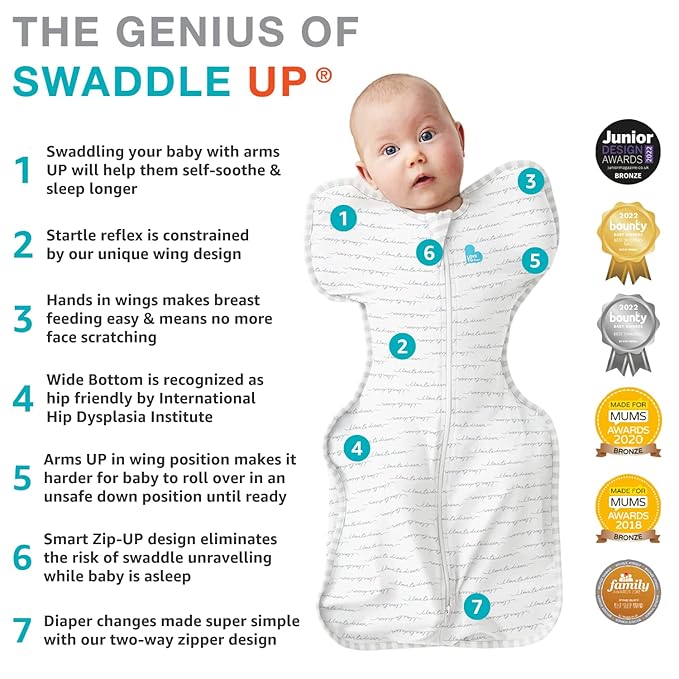 Love to Dream Swaddle UP, Baby Sleep Sack, Self-Soothing Swaddles for Newborns, Get Longer Sleep, Snug Fit Helps Calm Startle Reflex, New Born Essentials for Baby, 1.0 TOG, 13-19 lbs, Dreamer