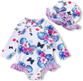 Infant Baby Girl Swimsuit One-Piece Long Sleeve Rash Guard with Hat Set Floral Zipper Bathing Suit Leopard Beach Wear