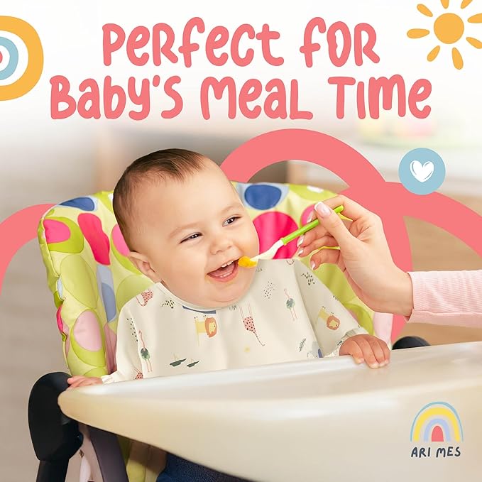 ARI MES Long Sleeves Waterproof Baby Bibs for Eating - Yellow Stripes, Medium- Wearable, Coverall for Toddler, Long Sleeve Bib, Smock for Toddler, Apron for Feeding - Applicable for 6-72 Months