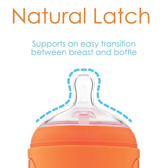 PopYum Orange Formula Making Baby Bottle Starter Set, 4-Pack, 2X 5oz Bottles with #1 Slow Flow Nipples + 2X 9oz Bottles with #2 Medium Flow Nipples