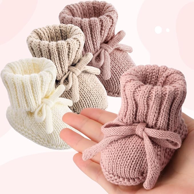 Evervibe 3 Pair Knitted Baby Booties | 100% Cotton, 0-6 Months Newborn - Image 5