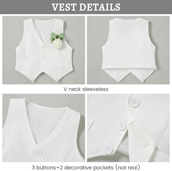 SANMIO Baby Boy Clothes Suits Infant Gentleman Outfit Collared Dress Shirt+Vest+Tie+Corsage+Pants 5Pcs Baby Suit Sets