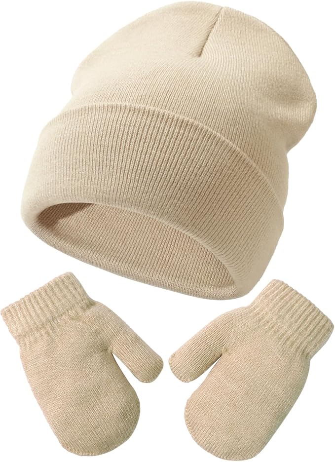 Baby Beanie Hat Gloves Set, Kids Winter Warm Knit Hat by DANMY