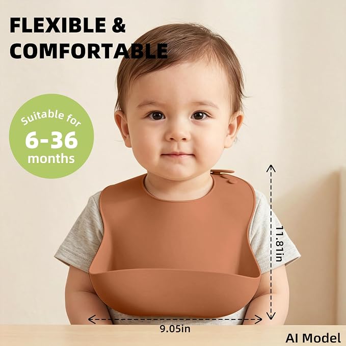 Set of 3 Silicone Bibs for Babies Toddler, Soft Adjustable Bibs for Baby Girl - Image 5