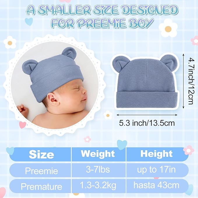 Toulite 6 Pcs Preemie Hats Cotton Preemie Beanies Baby Caps Cute Beanie Bear - Image 2