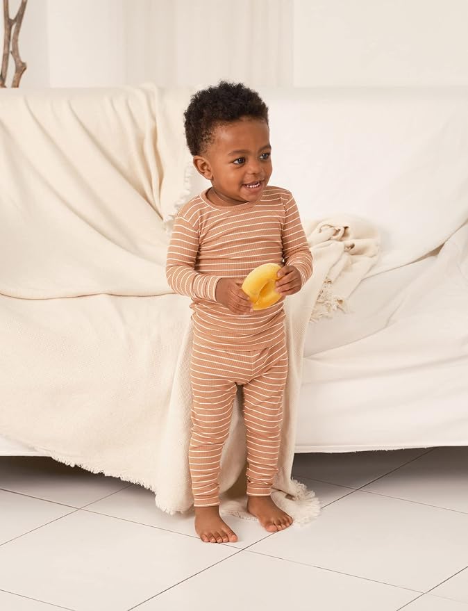 AVAUMA Stripe Pattern Baby Boys Girls Pajama Set Kids Toddler Snug fit Ribbed - Image 2