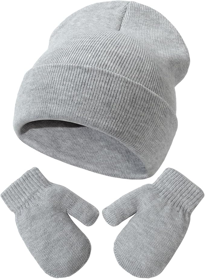 Baby Beanie Hat Gloves Set, Kids Winter Warm Knit Hat by DANMY