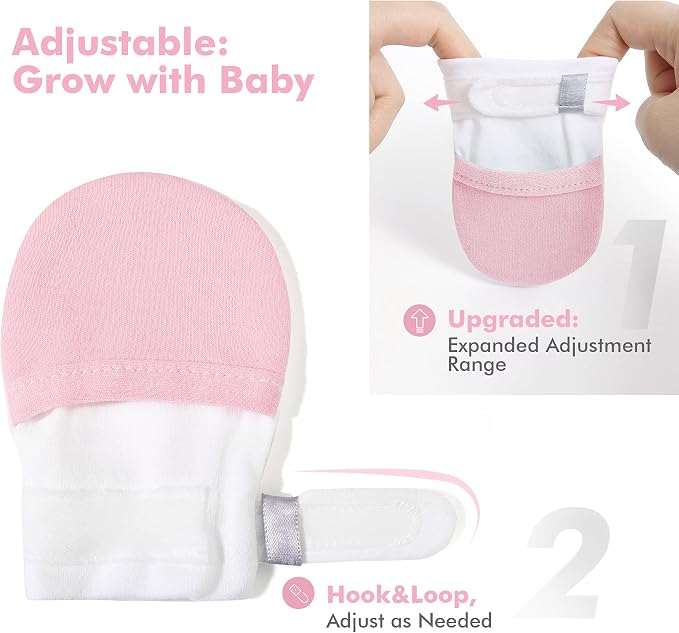 Baby Newborn No Scratch Mittens Stay On, 100% Cotton Adjustable 0-12M | Soft - Image 3