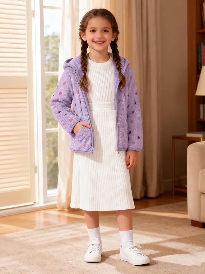 Toddler Baby Girl Fleece Jackets Fall Clothes Hooded Zip Fuzzy Coats - Image 2