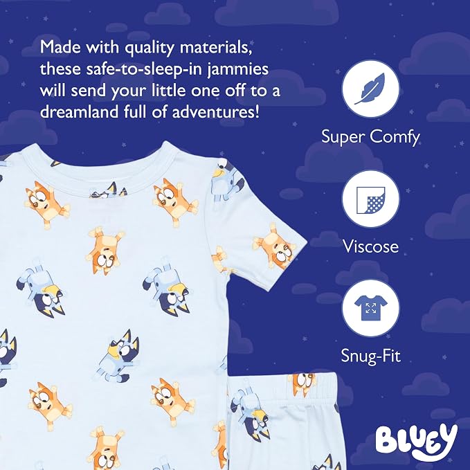 Bluey Boys' 2-piece Snug-fit Viscose Pajama Set, Soft & Cute - Image 2