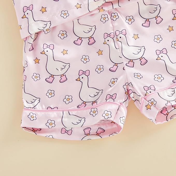Kuriozud Toddler Baby Girl Pajamas Set Summer Floral Short Sleeve Button Down - Image 9