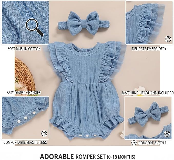 TITKKOP Ruffle Bubble Romper for Baby Girl | One-Piece Shorts Jumpsuit | Summer - Image 6