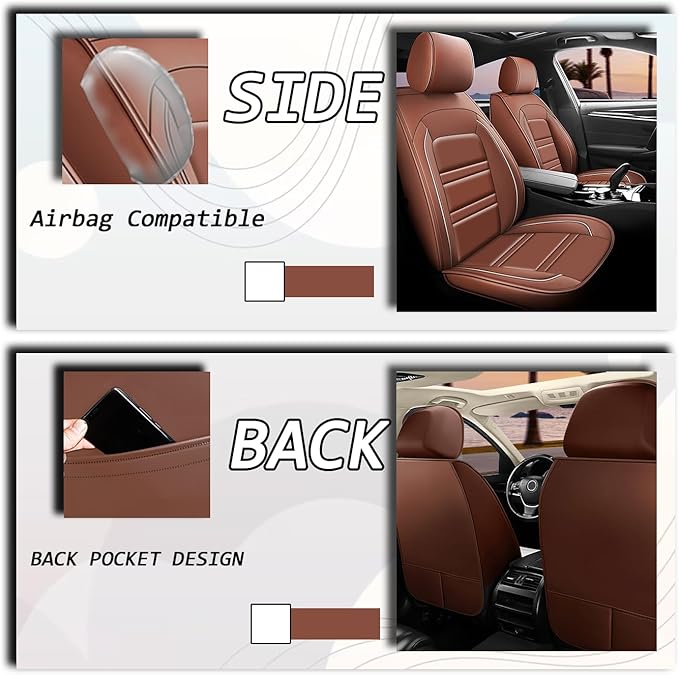 Seat Covers for Hyundai Car Santa fe 2001-2025 | 5-Seats Leather Seat Covers, Easy to Install Automotive Seat Covers Full Set (Full Set, Coffee)