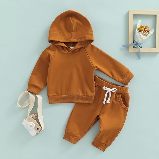 Thorn Tree Infant Baby Boys Pants Set Hooded Solid Sweatshirt Top Pocket - Image 2