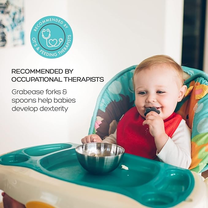 Grabease Baby Feeding Utensils Set - Infant and Baby Fork and Spoon for Ages 1-11 Months, BPAs and Phthalate-Free Cutlery, Plastic, 1 Set, Yellow
